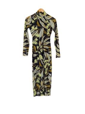 Anthropologie Long-Sleeve Mock-Neck Printed Slim Midi Dress, Sz XXS
